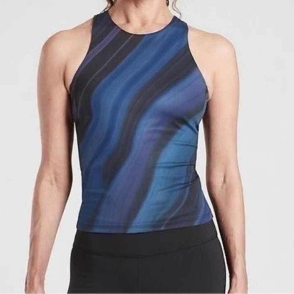 Athleta XS Blue Purple Marble Swirl High Neck Racerback Tank Top Shelf Bra